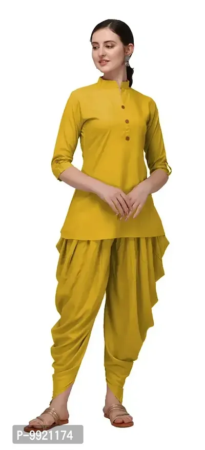 DIVYAPRIYA Rayon Cotton Designer Pathani Patiyala Women Kurta Set (Large, Mehandi)-thumb2