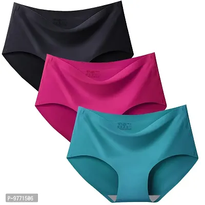 Fshway Seamless Cotton Underwear Women No Show Bikini Panties Invisibles No Panty Line Workout Hipster 3 Pack(Free Size suiteble 65 to 85 cm Waist) Black-Pink-Rama