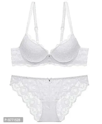 F'shway Women's Wedding Panty Bra Set Push-Up Undergarments Set Polyamide Women Underbody Set (White-36)-thumb0