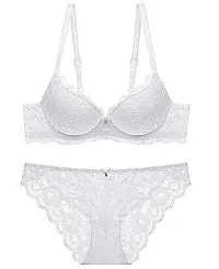 Fshway Women's Wedding Soft Lycra Stretchable Bra Panty Set | Lingerie Set | Push-Up Bra Undergarments Set for Women (White, 32)-thumb2