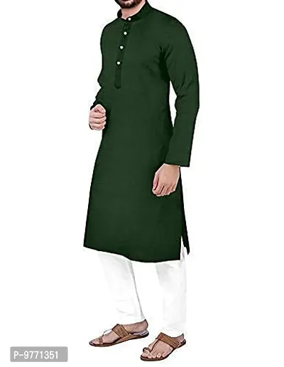 Fshway Men's Ethnic Single Kurta Straight Kurta for Men (XL, Dark Green)-thumb3