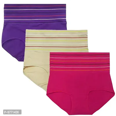 Buy Fshway Women's Cotton Spandex High Waist Tummy Control Panty Brief Full  Coverage Shapewear Underwear Pack of 3 - Free Size: 30 to 36  (Purple-Skin-Pink) Online In India At Discounted Prices