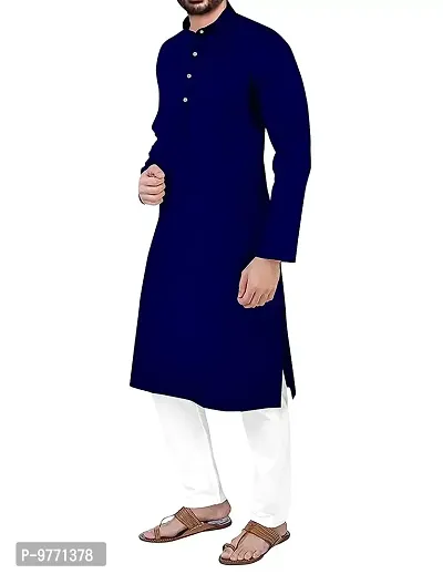 Fshway Men's Cotton Regular Kurta (Men's Ethnic Single Kurta_Dark Blue_L)-thumb3