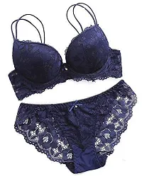 F'shway Women's Wedding Panty Bra Set Push-Up Undergarments Set Polyamide Women Underbody Set (Blue-34)-thumb4