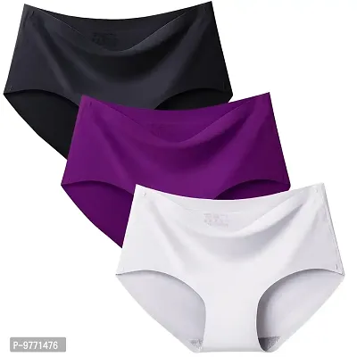 Fshway Seamless Cotton Underwear Women No Show Bikini Panties Invisibles No Panty Line Workout Hipster 3 Pack(Free Size suiteble 65 to 85 cm Waist) Black-White-Purple