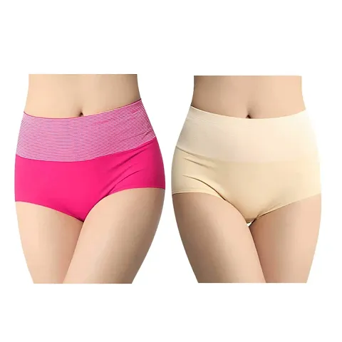 Fshway Women's high-Waist Underwear Breathable and Comfortable Striped Belly Women's Underwear(Free Size-Suitable for Waist 65,70,75,80,85 cm) Skin/Red