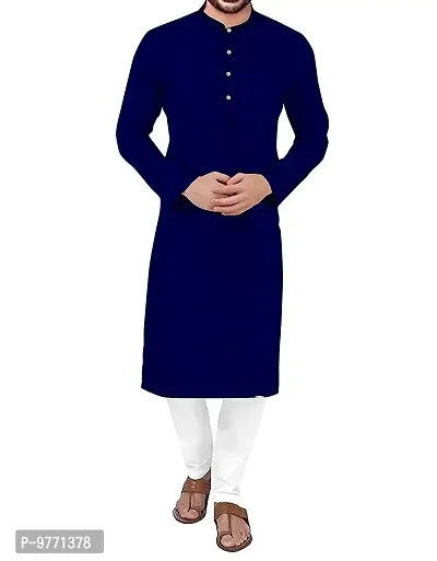 Fshway Men's Cotton Regular Kurta (Men's Ethnic Single Kurta_Dark Blue_L)-thumb0