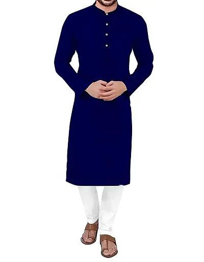 Fshway Men's Regular Kurta (Men's Ethnic Single Kurta_Dark Blue_L)