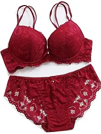 F'shway Women's Wedding Panty Bra Set Push-Up Undergarments Set Polyamide Women Underbody Set (Red-34)-thumb3