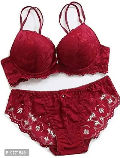 F'shway Women's Wedding Panty Bra Set Push-Up Undergarments Set Polyamide Women Underbody Set (Red-34)-thumb4
