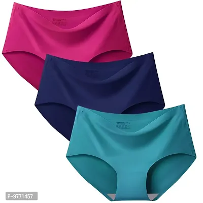 Fshway Seamless Cotton Underwear Women No Show Bikini Panties Invisibles No Panty Line Workout Hipster 3 Pack(Free Size suiteble 65 to 85 cm Waist) Pink-Navy Blue-Rama