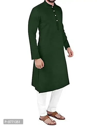 Fshway Men's Ethnic Single Kurta Straight Kurta for Men (XL, Dark Green)-thumb2