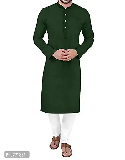 Fshway Men's Ethnic Single Kurta Straight Kurta for Men (XL, Dark Green)-thumb0