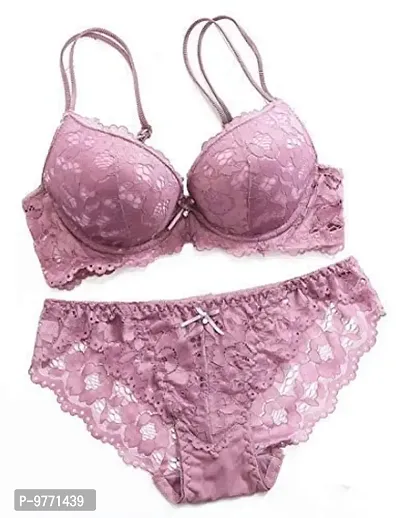 F'shway Women's Wedding Panty Bra Set Push-Up Undergarments Set Polyamide Women Underbody Set (Light Purple-32)
