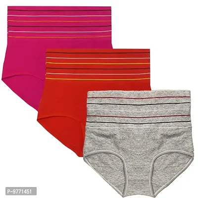 Buy Fshway Women's Cotton Spandex High Waist Tummy Control Panty Brief Full  Coverage Shapewear Underwear Pack of 3 - Free Size: 30 to 36  (Pink-Red-Grey) Online In India At Discounted Prices