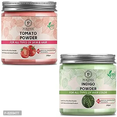 Puranex Pure  Natural Tomato Powder  Indigo Powder 100gm (Combo Pack of 2) 200Gm