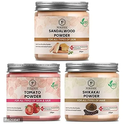 Puranex Natural  Pure Sandalwood Powder  Tomato Powder  Shikakai Powder 100gm (Combo Pack of 3) 300Gm