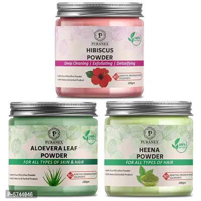 Puranex Pure  Natural Hibiscus Powder  Aloevera Leaf Powder  Heena Powder - 100gm (Combo Pack of 3) 300gm-thumb0