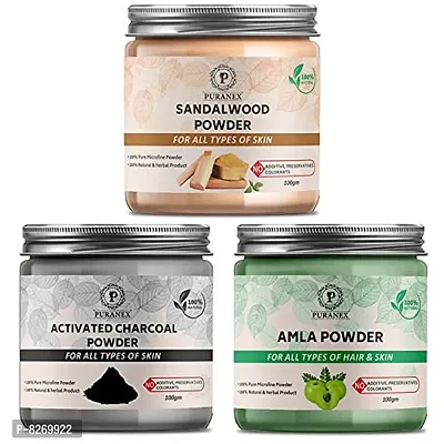 Puranex Natural  Pure Sandalwood Powder  Charcoal Powder  Amla Powder 100gm (Combo Pack of 3) 300Gm