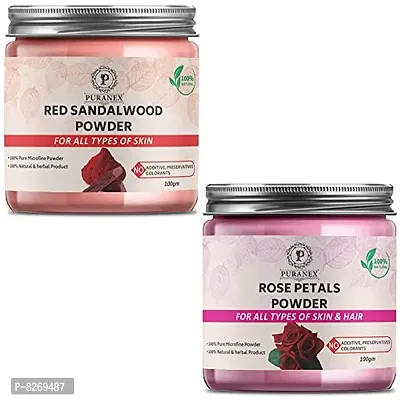 Puranex Pure  Natural Red Sandal Wood Powder  Rose Petals Powder 100gm (Combo Pack of 2) 200Gm