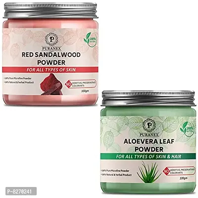 Puranex Pure  Natural Red Sandal Wood Powder  Aloe Vera Leaf Powder 100gm (Combo Pack of 2) 200Gm