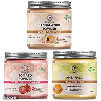 Puranex Natural  Pure Sandalwood Powder  Tomato Powder  Amba Haldi Powder 100gm (Combo Pack of 3) 300Gm