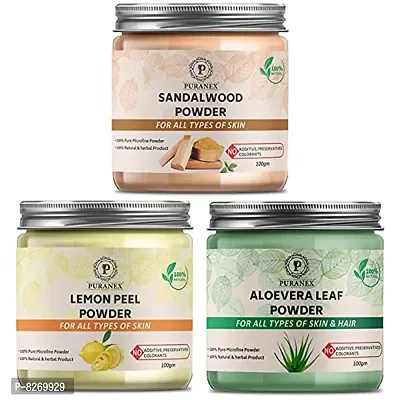 Puranex Natural  Pure Sandalwood Powder  Lemon Peel Powder  Aloevera Leaf Powder 100gm (Combo Pack of 3) 300Gm