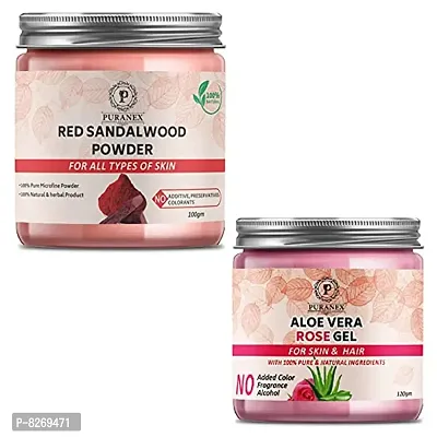 Puranex Pure  Natural Red Sandal Wood Powder  Aloe Vera Gel (Rose) 100gm (Combo Pack of 2) 200Gm