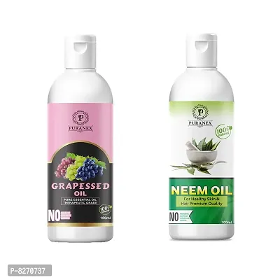 PURANEX 100% PURE  NATURAL GRAPESEED OIL  NEEM OIL 100ML (COMBO PACK OF 2) 200 ML