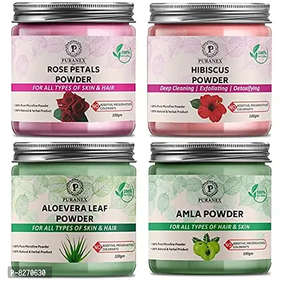 Puranex Pure  Natural Rose Petals Powder  Hibiscus Powder  Aloevera Leaf Powder  Amla Powder-100 GM (Combo Pack of 4) 400 GM-thumb0