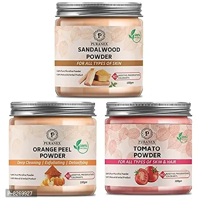 Puranex Natural  Pure Sandalwood Powder  Orange Peel Powder  Tomato Powder 100gm (Combo Pack of 3) 300Gm