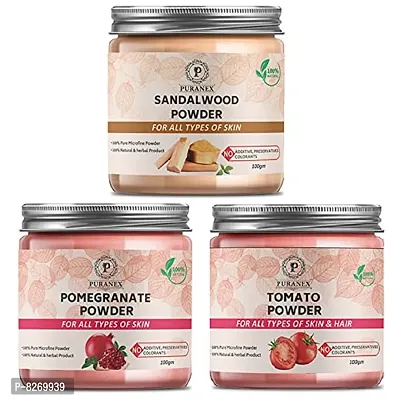 Puranex Natural  Pure Sandalwood Powder  Pomegranate Powder  Tomato Powder 100gm (Combo Pack of 3) 300Gm-thumb0