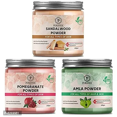 Puranex Natural  Pure Sandalwood Powder  Pomegranate Powder  Amla Powder 100gm (Combo Pack of 3) 300Gm