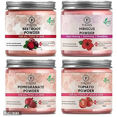 Puranex Pure  Natural Beetroot Powder  Hibiscus Powder  Pomegranate Powder  Tomato Powder-100gm (Combo Pack OF 4) 400gm