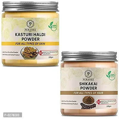 Puranex Pure  Natural Kasturi Haldi Powder  Shikakai Powder 100gm (Combo Pack of 2) 200Gm