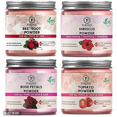 Puranex Pure  Natural Beetroot Powder  Hibiscus Powder  Rose Petals Powder  Sandalwood Powder-100gm (Combo Pack OF 4) 400gm