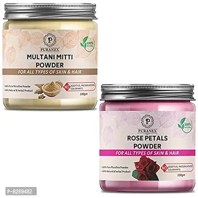 Puranex Pure  Natural Multani Mitti Powder  Rose Petals Powder 100gm (Combo Pack of 2) 200Gm