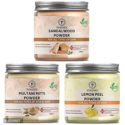 Puranex Natural  Pure Sandalwood Powder  Multani Mitti Powder  Lemon Peel Powder 100gm (Combo Pack of 3) 300Gm