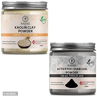 Puranex Pure  Natural Kaolin Clay Powder  Activated Charcoal Powder 100gm (Combo Pack of 2) 200Gm