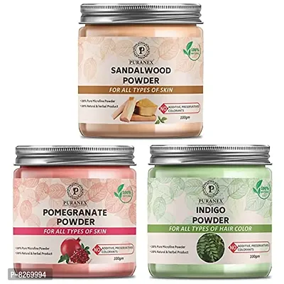 Puranex Natural  Pure Sandalwood Powder  Pomegranate Powder  Indigo Powder 100gm (Combo Pack of 3) 300Gm-thumb0