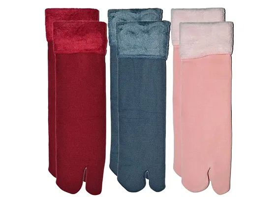 Elegant Velvet Winter Thermal Thumb Socks For Women And Girls -Pack Of 3 Pairs