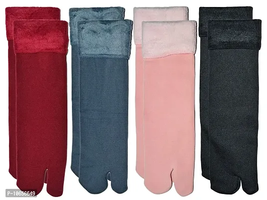 Elegant Velvet Winter Thermal Thumb Socks For Women And Girls -Pack Of 4 Pairs