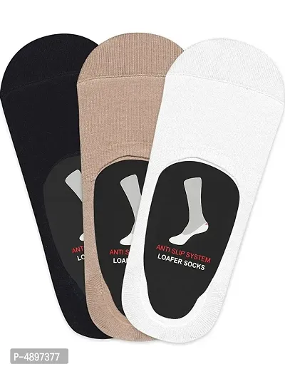 Anti-Slip Unisex Cotton Invisible No show Cotton Loafer Socks with anti slip silicon grip ( Pack of 3)