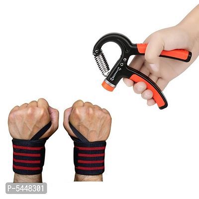 Wrist Support Band with Thumb Loop for Gym With Adjustable Hand Grip Strengthener Hand Gripper Combo