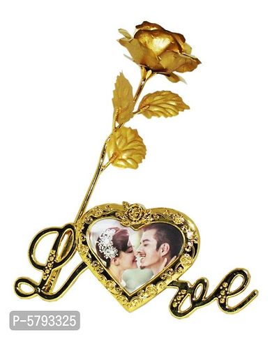 Beautiful Valentine's Day Gifts 24k Golden Foil Rose Flower with Beautiful Photo Frame Flower Stand