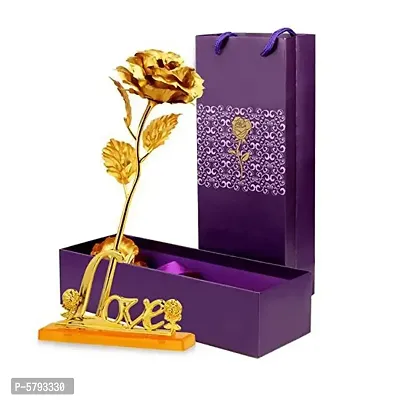 24K Artificial Rose for Birthday and Anniversary, 10 Inches(Golden with Love Stand)