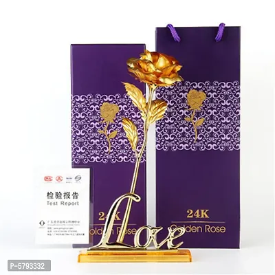 24K Artificial Rose for Birthday and Anniversary, 10 Inches( Golden with Love Stand)-thumb0