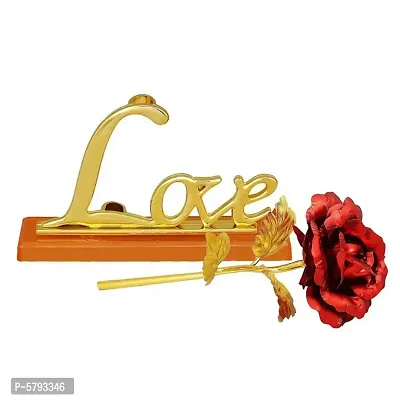 24K Gold Plated Red Rose, 11-inch with Love Stand