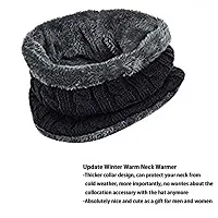 Winter Woolen Cap Hat Neck Scarf Warm Knitted Fur Inside for Men and Women (Multi Color)-thumb1