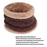 Men's  Women's Snow Proof,Inside Fur, Warm Woolen Cap with Neck Muffler/Neck Warmer/Scarf for Winters (Multi Color)-thumb1